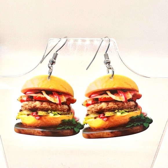 Pub Burger Earrings - Diner Earrings - Football Earrings - Sandwich BBQ Earrings - Picture 1 of 8